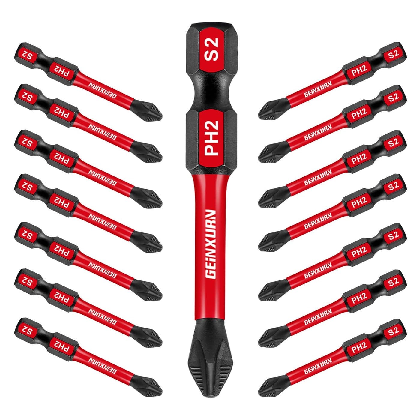 Geinxurn Impact Tough 2 Phillips 2 in Antislip Head Insert Driver Bits15Pack 14 Inch Hex Shank Cross Magnetic PH2 Screwdriver Bits Set