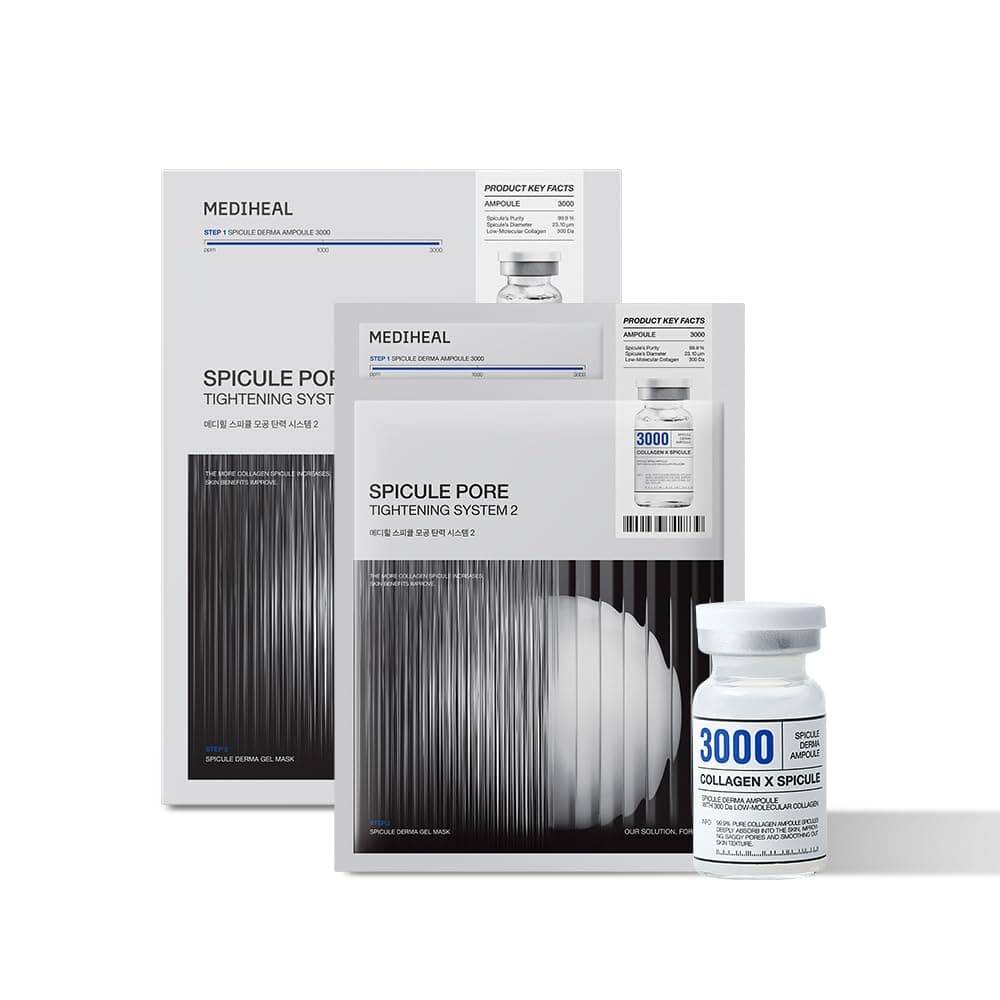 Mediheal Collagen Spicule Pore Care System 4 pcs Serum Gel Mask Set 3000 ppm Purity Spicule Micro Collagen Included 2Step Pore Care System with Spicule Collagen Ampoule Collagen Gel Mask