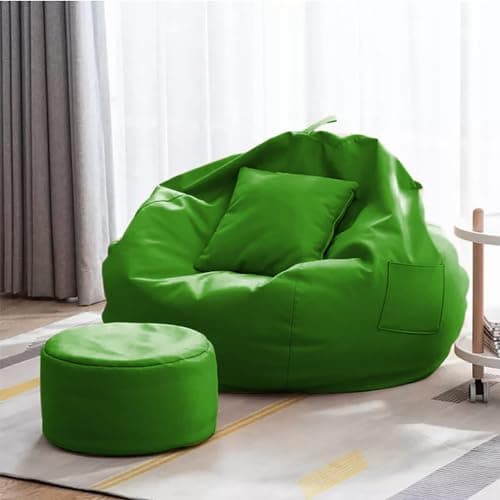 ink craft Bean Bag Cover with Footrest and Cushion (Without Filling) 3 Pcs Combo Set Faux Leather Sturdy Construction for Adults Teenagers Kids Indoor Use (Green)