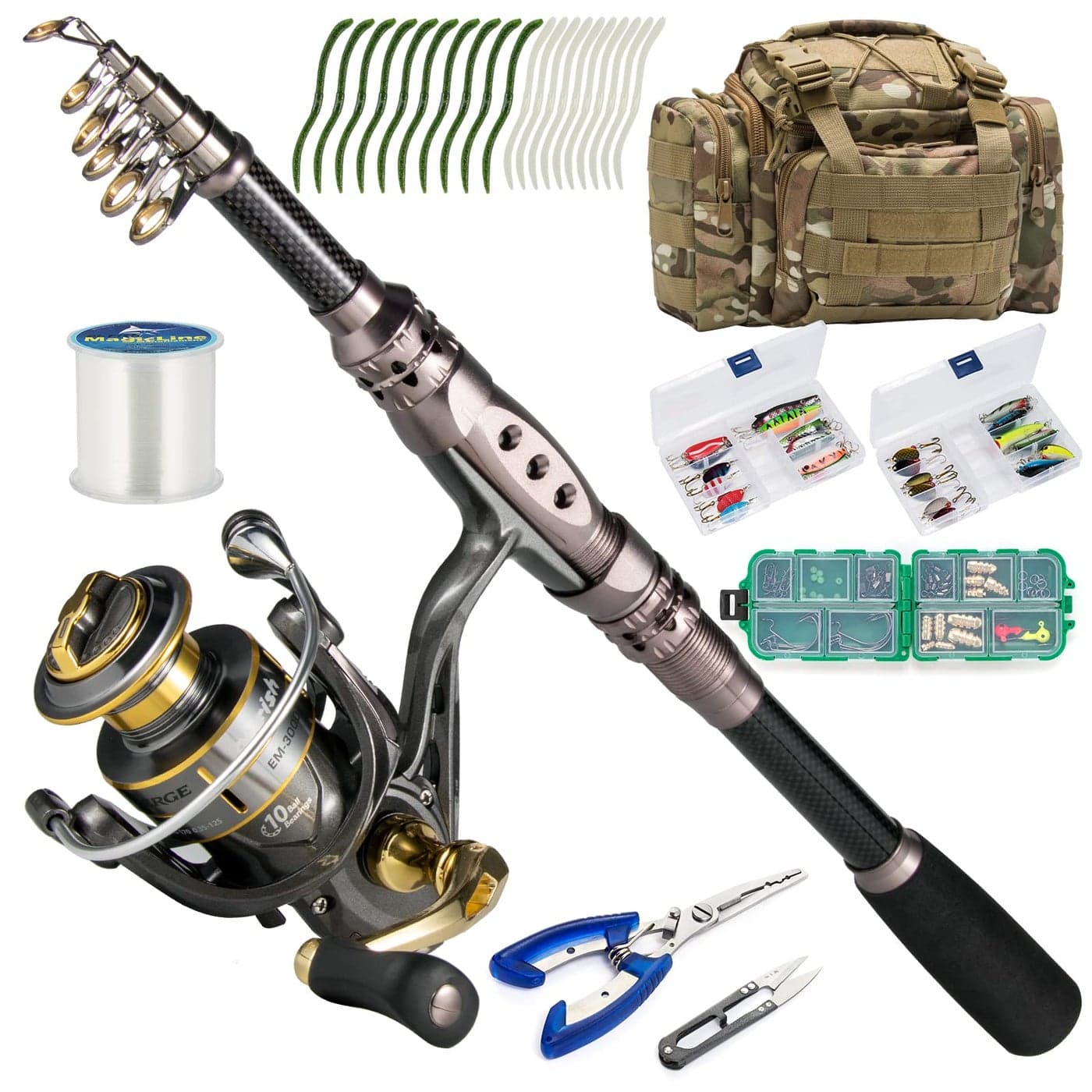 DrFish Fishing Rod and Reel Combos 125Pieces Telescopic Spinning Pole Reel Gear Equipment Set for Adult Collapsible Travel Complete Fishing Sets Men Starter Freshwater Saltwater 79FT