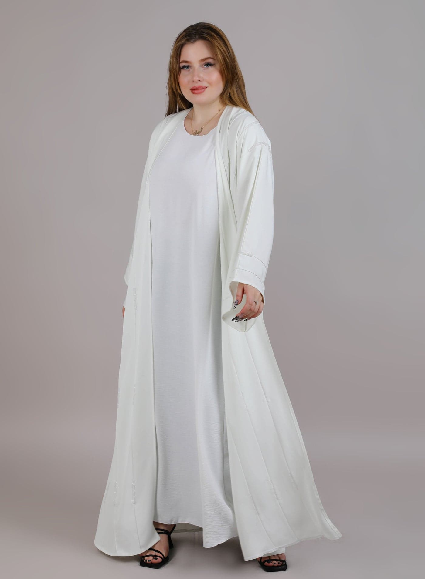 MSquare Fashion White Embroidered Abaya