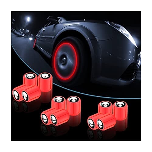 12PCS Fluorescent Skull Car Tire Valve Stem Caps, ABS Corrosion Resistant Wheel Valve Cover, Luminous Illuminated Cap Glow in The Dark, Auto Decor Accessories for Motorcycles Bicycles (Red/White)