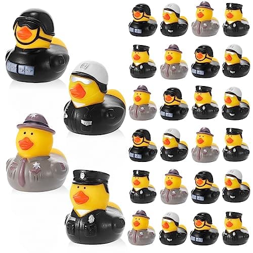 Deekin 24 Pcs Police Rubber Ducks Bulk 2 Inch Rubber Ducks Party Favor 250th Anniversary Decorations for Birthday Pool Party Occupation Cosplay 250th Anniversary