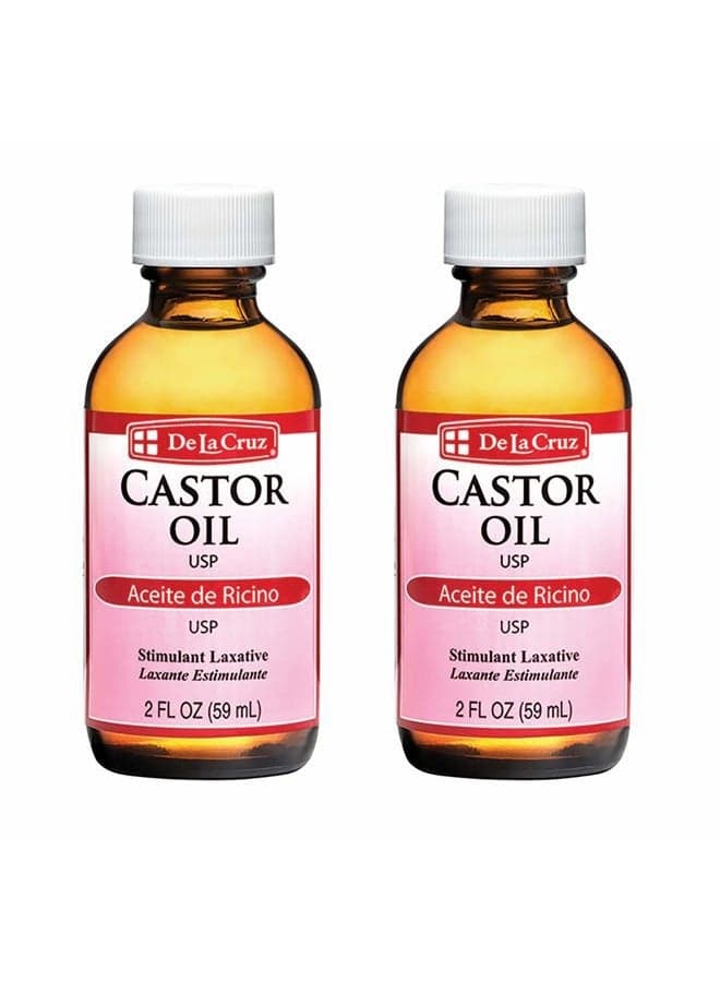 Castor Oil - 100% Pure Expeller Pressed Castor Oil for Nourishing Skin, Hair, Eyelashes, and Eyebrows - Natural Laxative USP Grade, 2 FL Oz (2 Bottles)