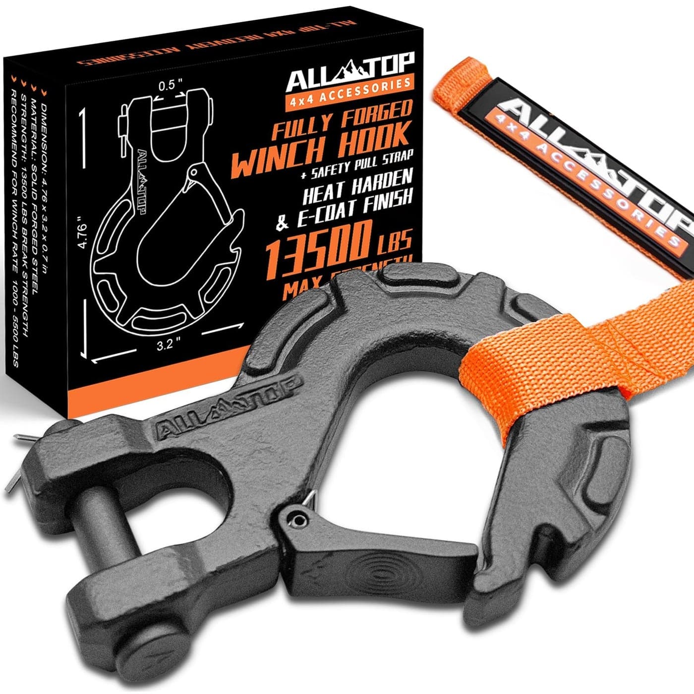 ALLTOP Forged Steel Winch Hook 516in 6Ton 13500Lbs Extreme Hook for Winch Cable Ropes Forged Steel ECoated Finish Rhino Gray