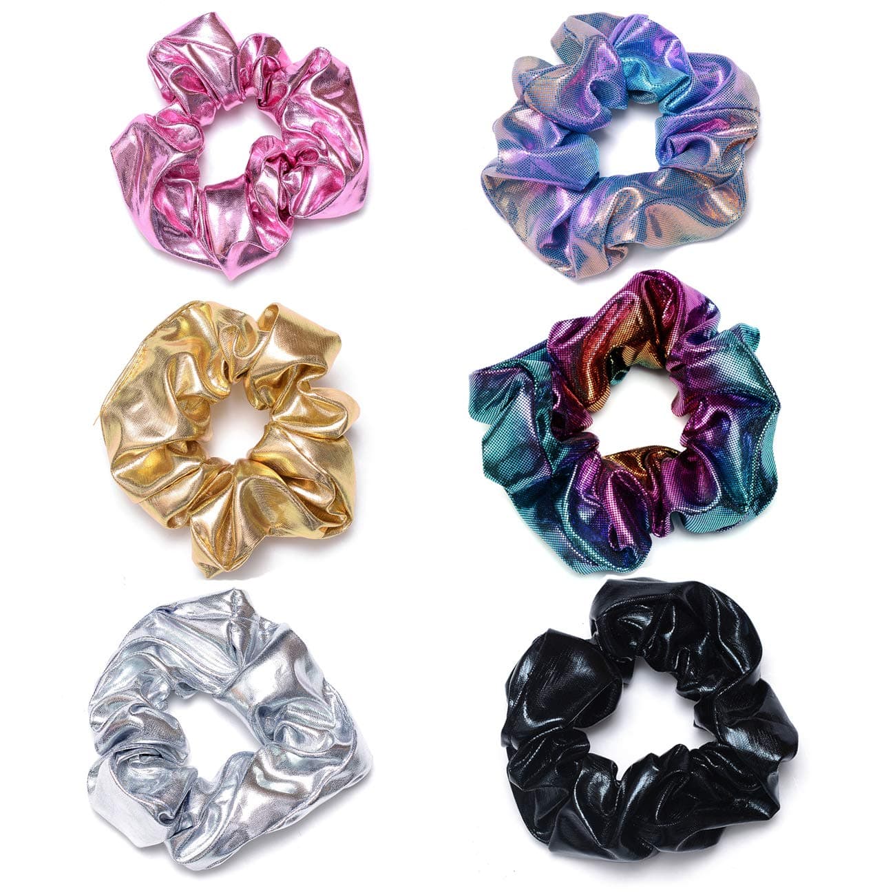 Shiny Scrunchies Metallic Tone Hair Bands Elastic Hair Ties Set Glitter Ponytail Holder Soft Scrunchy for Women6 Pack Hair Scrunchies