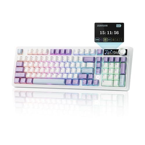 MechLands AJAZZ AK980 V2 Mechanical Gaming Keyboard with Display Screen, 10000mAh Battery, 98% Wireless Keyboard with BT/USB-C/2.4GHz, Hot Swappable, Linear Switch, Knob, RGB for Win/Mac (White)