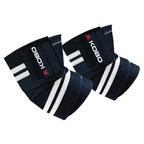 Kobo WTA-44-BLACK-WHITE Elbow WRAP WTA-44 Weight Lifting Elbow Wraps Heavy Duty Elastic Compression Support, Free Size (Black/White)