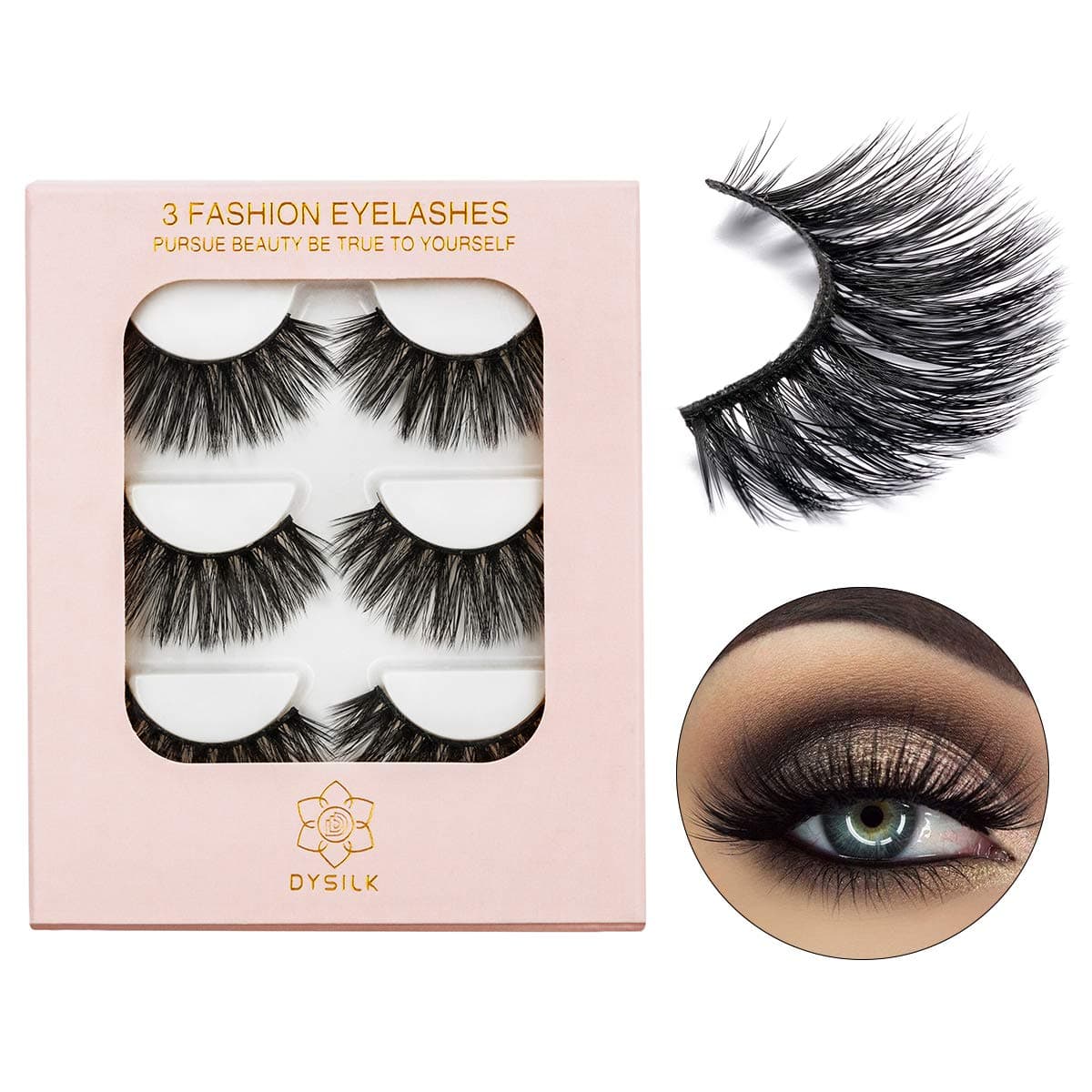 DYSILK Mink Eyelashes False Eyelashes 3 Pairs 6D Mink Lashes Wispy Lashes Natural Look Faux Mink Eyelashes Dramatic Lashes Fluffy Cat Eye Reusable Lashes Pack Extension 00206 inch