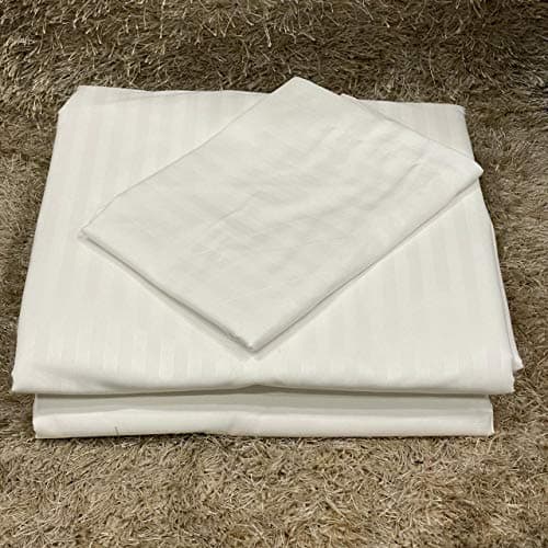 Furnistitchs Plain Stripes King Size Bedsheet with 2 Pillow Covers Cotton Feel 108" x 108" (White)