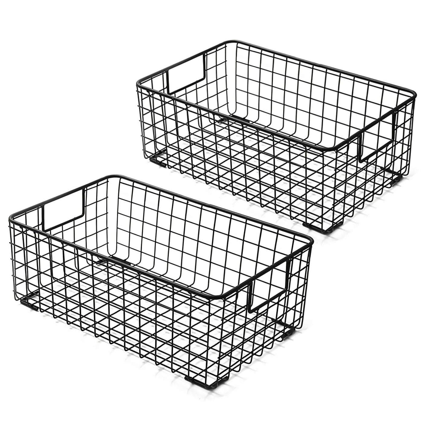 Kingrol 2 Pack Wire Storage Baskets with Handles Metal Organizer Basket Bins for Home Office Nursery Laundry Shelves Organizer