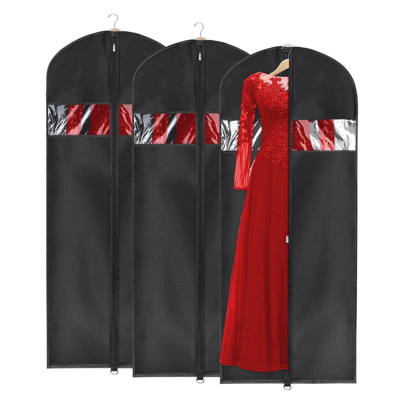 Univivi Garment Bag 60inch Lightweight Suit Bags for Closet Storage Hanging Clothes Cover 3 Pack with Zipper and EyeHole Carry Handles for Folding for Tuxedos Coats Dresses Black