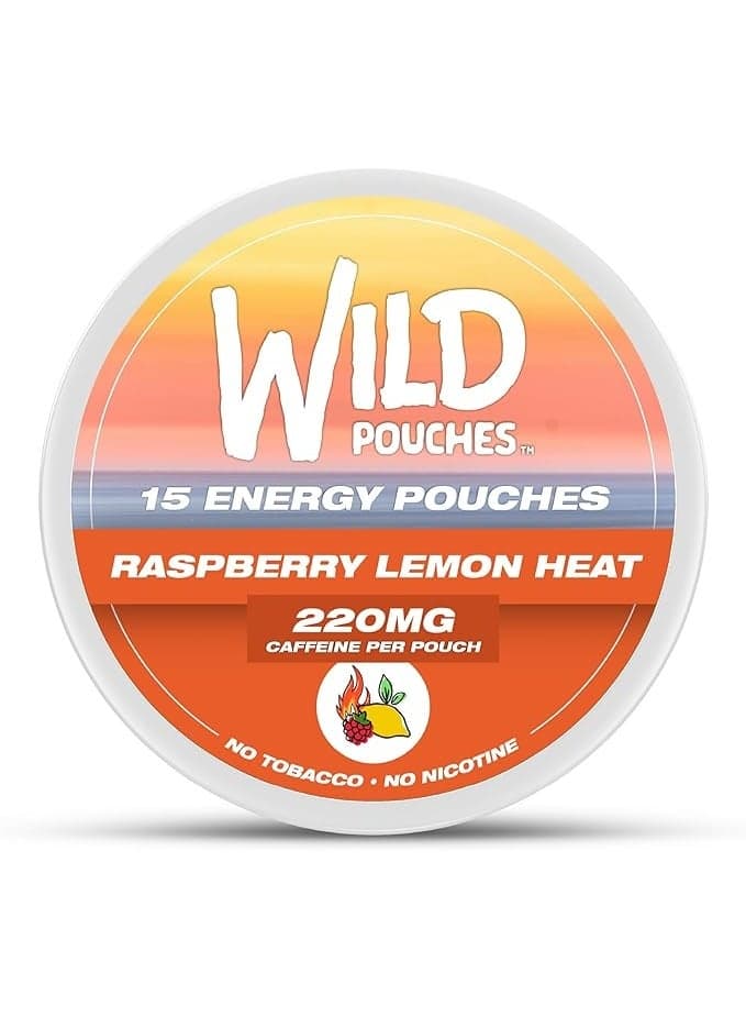 Wild Single 220mg Caffeine Pouches Nicotine Free Raspberry Lemon Heat - 15 x Energy Pouches - Caffeine Pouch (Available as Single and 5 Packs)