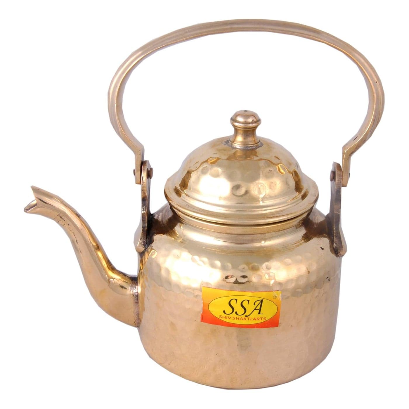 Shiv Shakti Arts Brass Tea PotKetaliKettle 600 ML for Makting Tea Coffee Serving Item Inside Nickle Plated Hammer Design No1