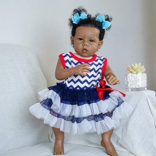 Rebornova Reborn Baby Dolls Black Girl African American 20 Inch Realistic Newborn Baby Dolls with Lifelike Soft Body Silicone Limbs Birthday Gift Set for Ages 3