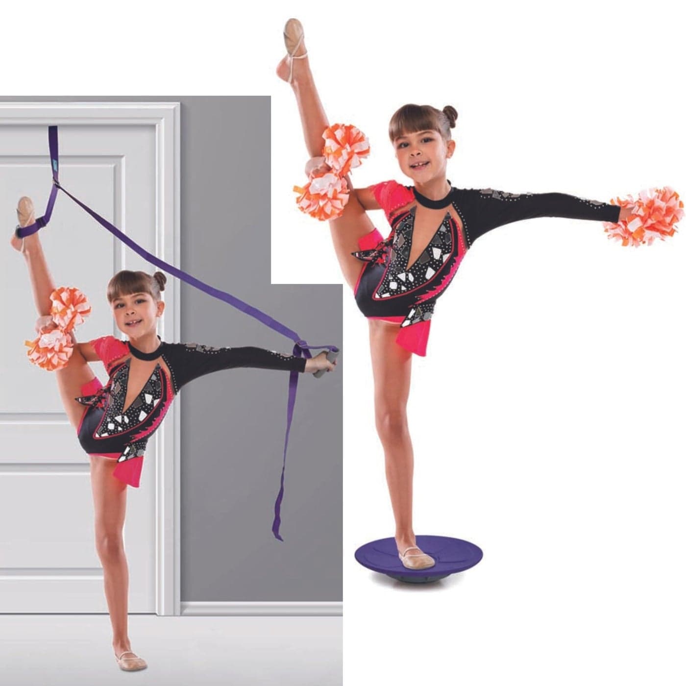 Cheerleading and Figureskating Trainer Stretching and Balance 2 Pc Set Stretching Disc Core Board and Flexibility Equipment Strap for Dance Gymnastics Turning Stunt