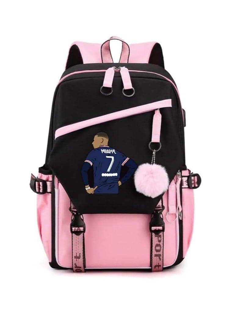 Football Player Graphic Backpack – Stylish Student School Bag With USB Charging Port – Sports Fan Travel Backpack