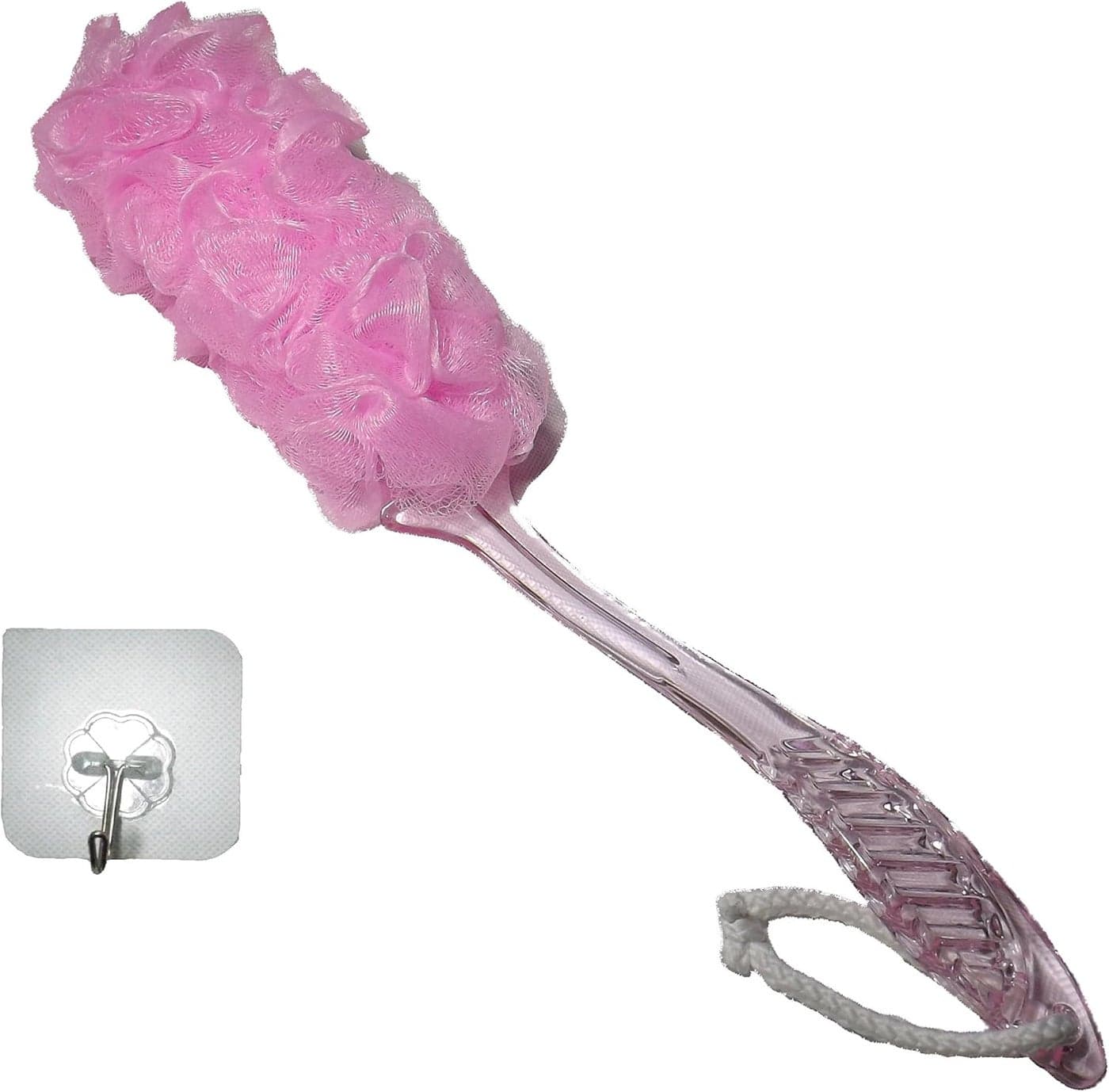 CHNLML Mesh Soft Puff Body Soft Brush Long Handle Shower Bath Sponge Seniors Elderly Disabled Patients Pregnant Arthritis Sufferers Ladies Grandparents Pink