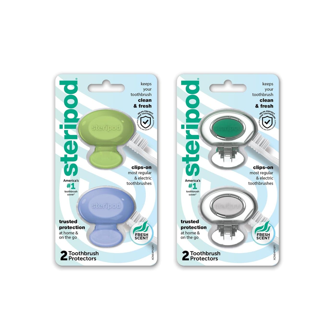Steripod ClipOn Toothbrush Protector Keeps Toothbrush Fresh and Clean Fits Most Manual and Electric Toothbrushes Blue Green Clear 4 Count