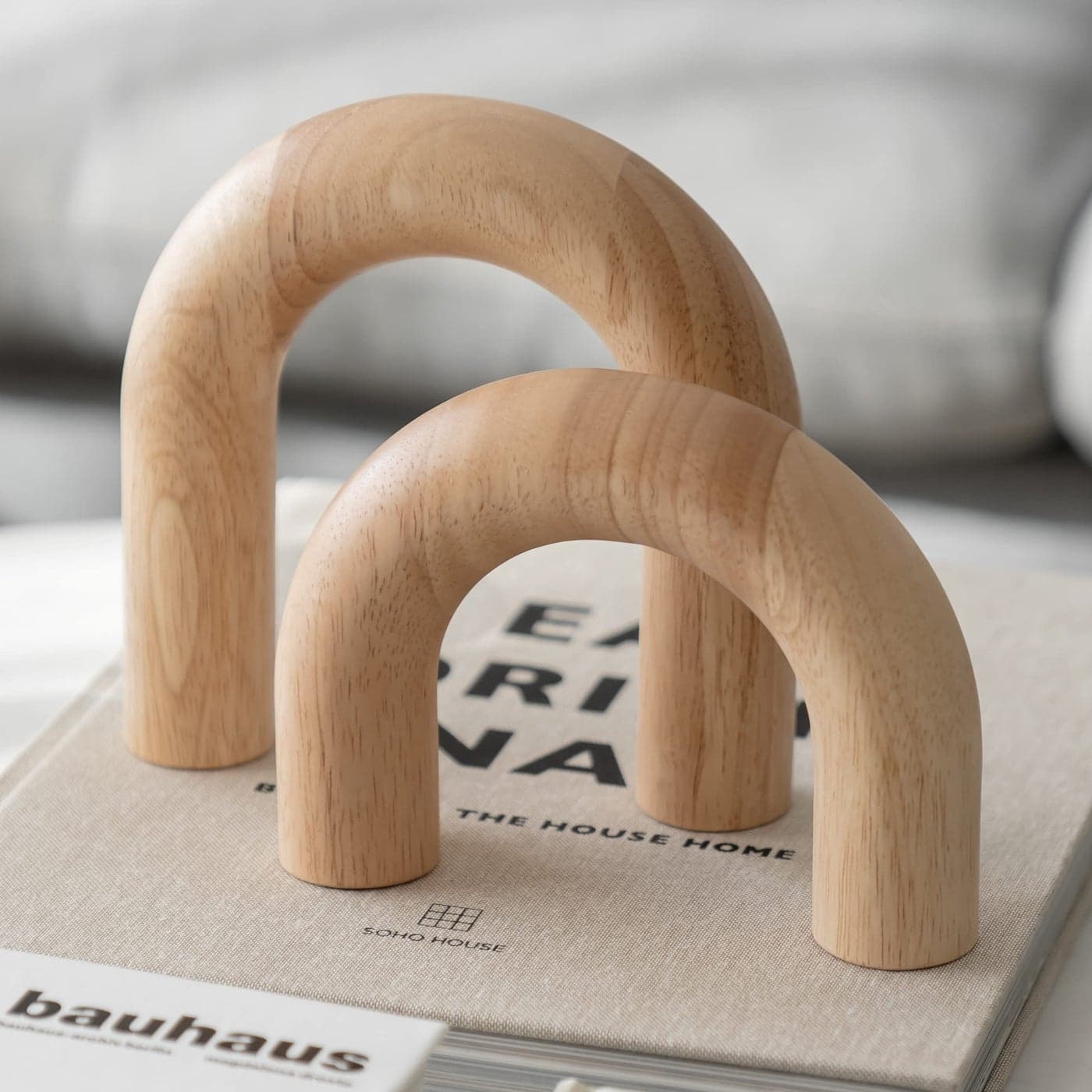 PEAKOLY Wood Arch Decorative Objects Modern Bookshelf Decor Coffee Table Sculpture Floating Shelf Decor Accents Japandi Home Decorations for Side Console and Entryway Table