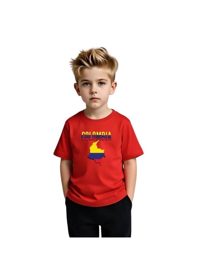 Colombia Kids Boys Tshirt - Round Neck Short Sleeve Cotton T-Shirt - Perfect for Young Colombian Explorer - Great Gift for Traveler — 9-10 YEARS