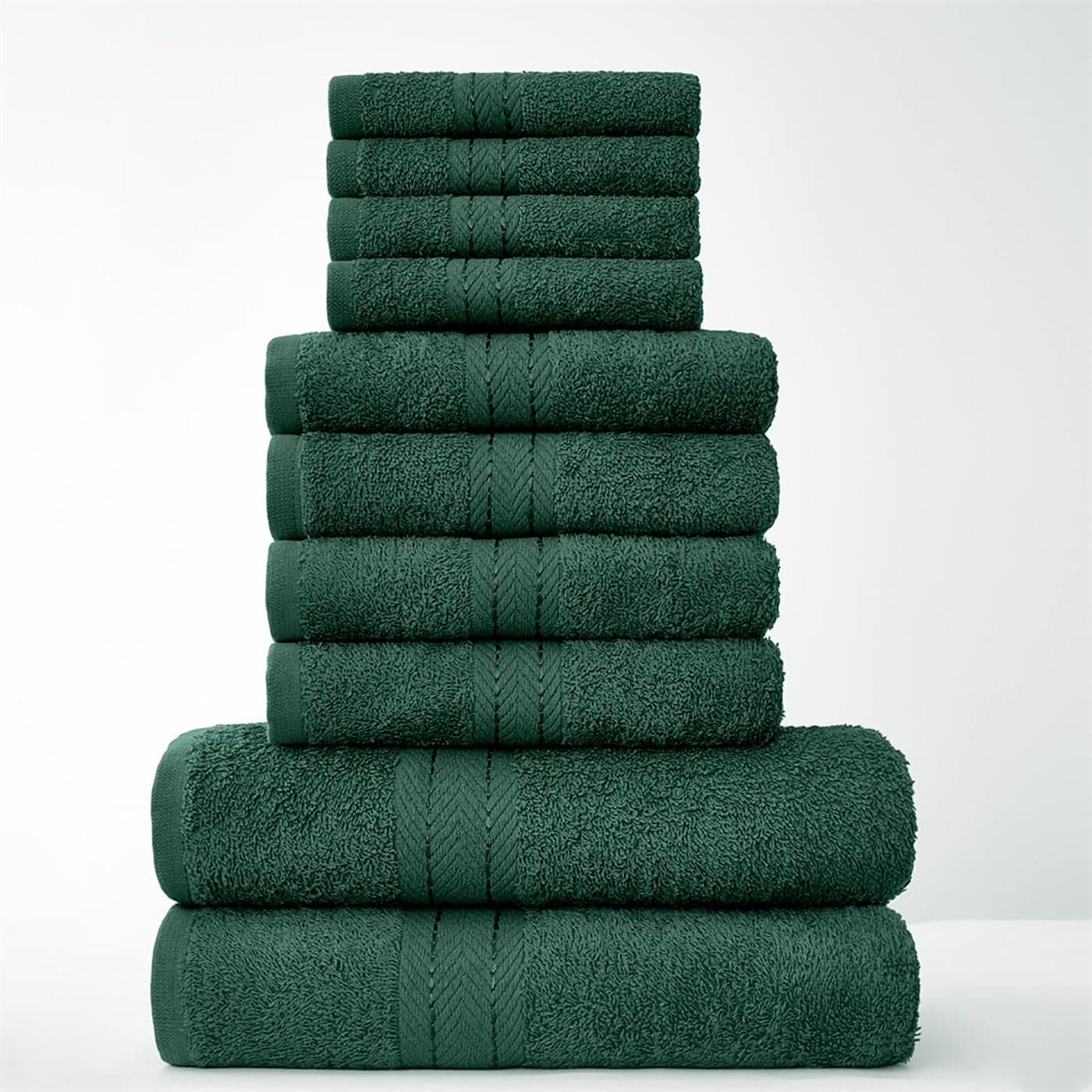 GC GAVENO CAVAILIA Towels Family Bale Set 10 Piece 100 Egyptian Cotton 4x Face 4x Hand 2x Bath Towel Premium Quality Highly Water Absorbent Bathroom Accessories Machine Washable Dark Green