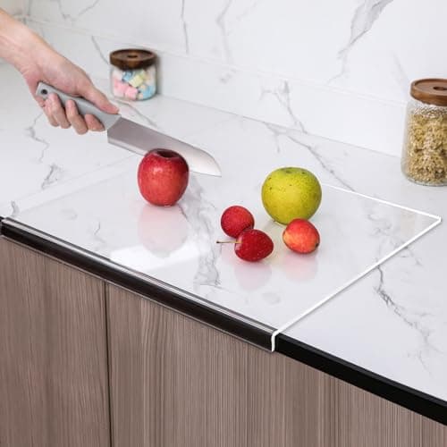 LPZXH Acrylic Cutting Board with Counter Lip, 2025 Upgraded Thicker Clear Cutting Boards, 16.1x12.6 Inch Large Non-Slip Cutting Board for Kitchen Countertop Protection, Perfect Kitchen Gadgets & Gifts