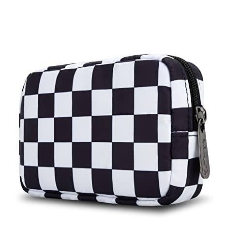 E-Tree Cute Small Makeup Bag, Cosmetic Toiletry Skin Care Make up Little Items Pouch for Purse,Zipper Mini Tech Charger Cable Electronic Organizer Case,Travel Accessories for Women Men Teen,Checkered