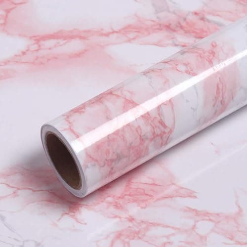 TRODANCE Granite Marble Pink Wallpaper For Countertop Kitchen Peel And Stick Self Adhesive Removable Waterproof & Oil-Proof Marble Wallpaper PVC For Kitchen Countertop Table Shelf Liners (60 x 200 cm)