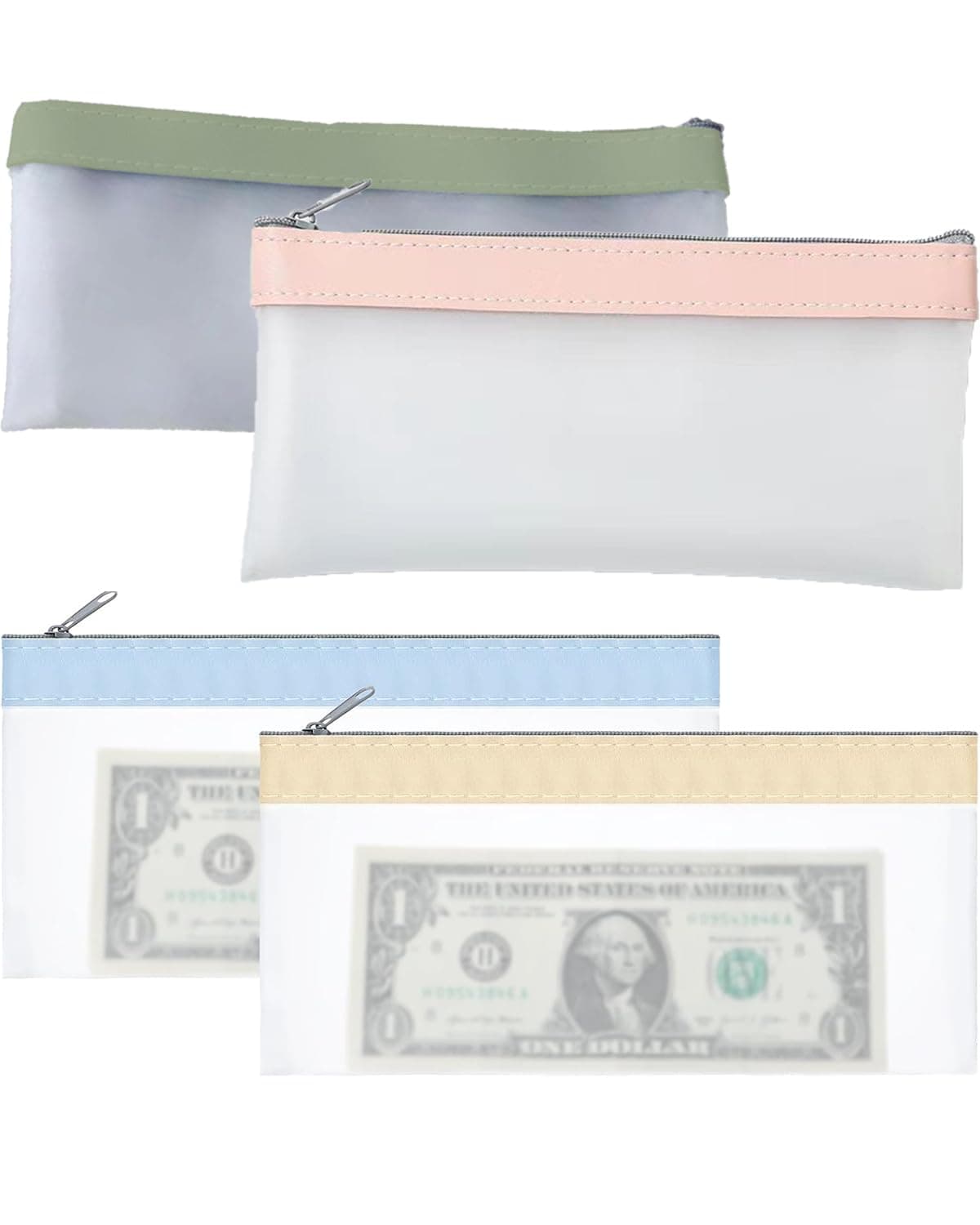 4 PCS Money Bag, Cash Bag, Matte Finish Money Pouch for Travel, Business, and Outdoor Use, Storage for, Compact and Durable (Green, Pink, Blue, Beige)