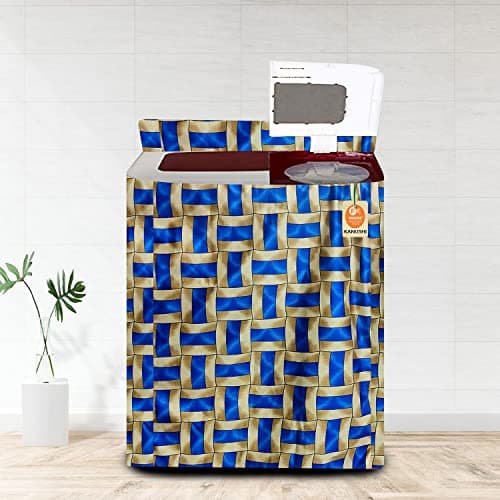 KANUSHI Industries® Black box Design Top Load Semi Automatic Washing Machine Cover (Suitable For 6 Kg, 6.5 kg, 7 kg, 7.5 kg) (VAR2-WASMAC-BLACK-BOX-SEMI-01) (VAR2-WASMAC-BLUE-GOLDEN-LINE-SEMI-01)