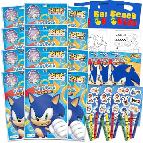 Sonic The Hedgehog Birthday Party Favors and Supplies Bundle 12 Sonic Activity Play Packs for Boys Girls with Mini Coloring Books and More Sonic Party Favors for Kids