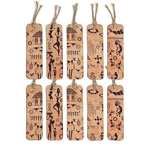 GKD Bookmarks Set of 10 bastar Art Bookmarks Aesthetic with Hard Paperback Book Marker Handmade Tassel dori Book Accessories Unique Gifts for Book Lovers (ecofriendly 10pc)