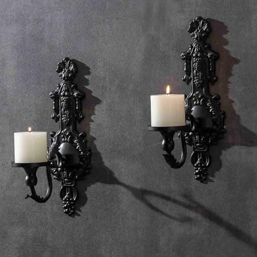 GAKA Wall Sconce Candle Holder Set of 2 Gothic Metal Candle Sconce Black Candle Holders Vintage Wall Mount Candle Holders DecorativeBlack