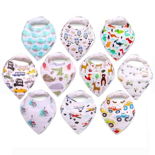 KiddyStar Double Layer Bandana Bibs - Thick, Multi Snaps, Organic Cotton - Soft & Absorbent - For Drooling, Teething, Feeding