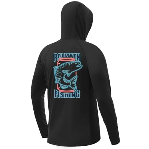 Palmyth Fishing Hoodie for Men Long Sleeve Sun Protection UV UPF 50+ Shirts(Black/Ice Trout,XL)