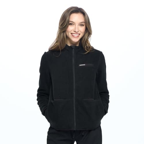 Dagacci Medical Uniform Unisex Warm Up Zip Front Fleece Scrub Jacket for Women and Men, Black, XS