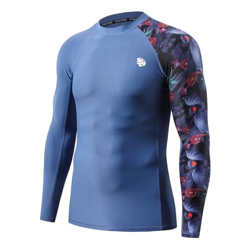HUGE SPORTS Men's Rash Guard Long Sleeves UPF 50+ UV Sun Protection Quick Drying Splice Compression Swim Shirts