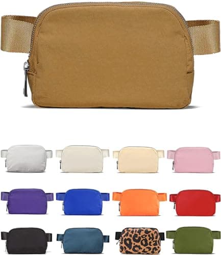 YOSHUYUKI Cross Body Fanny Packs for Women Men Fashion Waist Bag Pouch Nylon Small Travel Crossbody Bags Mini Purse Everywhere Belt Bag Bum Bag with Adjustable Strap for Workout Running Hiking Caramel