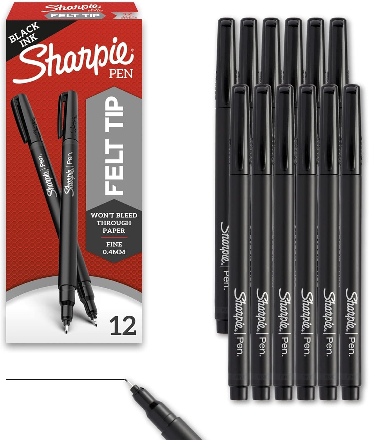 Sharpie Felt Tip Pens Fine Point 04Mm Felt Tip Markers Journaling Pens Art Markers Drawing Markers Black 12 Count