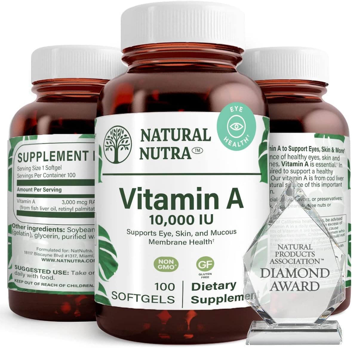 Natural Nutra Vitamin A 10000 IU Softgels High Potency Eye and Skin Vitamins GlutenFree Vitamin A Supplement for Sight Skin Health Fish Liver Oil for Men and Women Gluten Free 100 Softgels