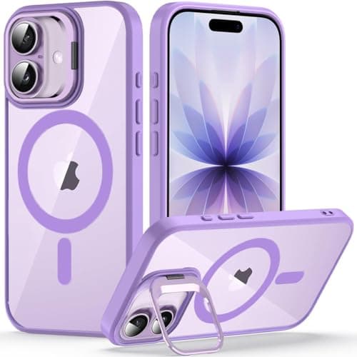 VONZEE Clear Camera Kickstand Case for iPhone 17, Built-in Adjustable Camera Stand, Clear Magnetic Mag-Safe Shockproof Classic Series Phone Cover (Purple)