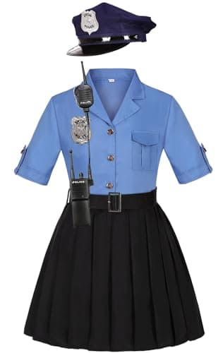 KIDIN Police Officer Costume for Kids Cop Costume for Girls Police Dress Up Halloween Cosplay Birthday Gift