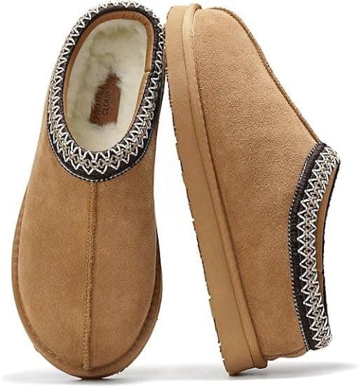 Project Cloud Mens Slippers 100% Genuine Leather with Australian Shearling Lining & Memory Foam Insole Outdoor & House Slippers for Men - Non-Slip Fuzzy Mens Shoes(Relaxation, CHSTNUT, 10.5) Chestnut