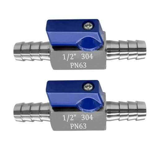 Fitvell 2PCS Stainless Steel 12 Mini Ball Valve Shut Off Valve 12 Hose Barb