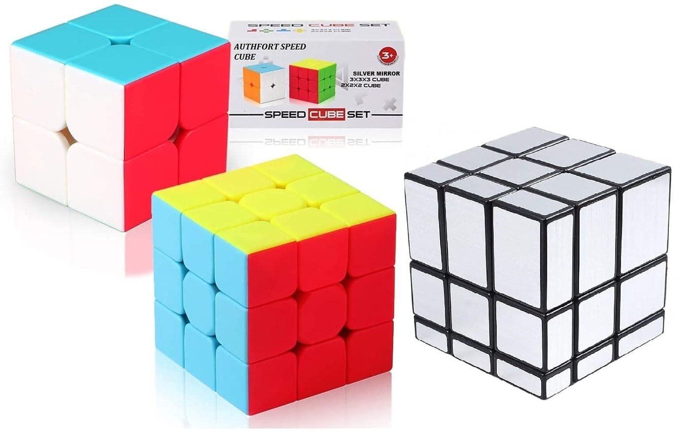 Authfort Speed Stickerless Cube Set of 2x2 & 3x3 , Silver Mirror Stickered Cube Combo ( Pack of 3 )