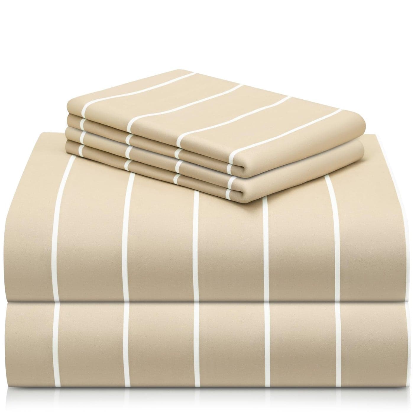 LuxClub 4 PC Full Size Sheet Set Bed Sheets Breathable Luxury Deep Pockets Wrinkle Free Cooling Sheets Machine Washable Hotel Bedding Full Striped Cream