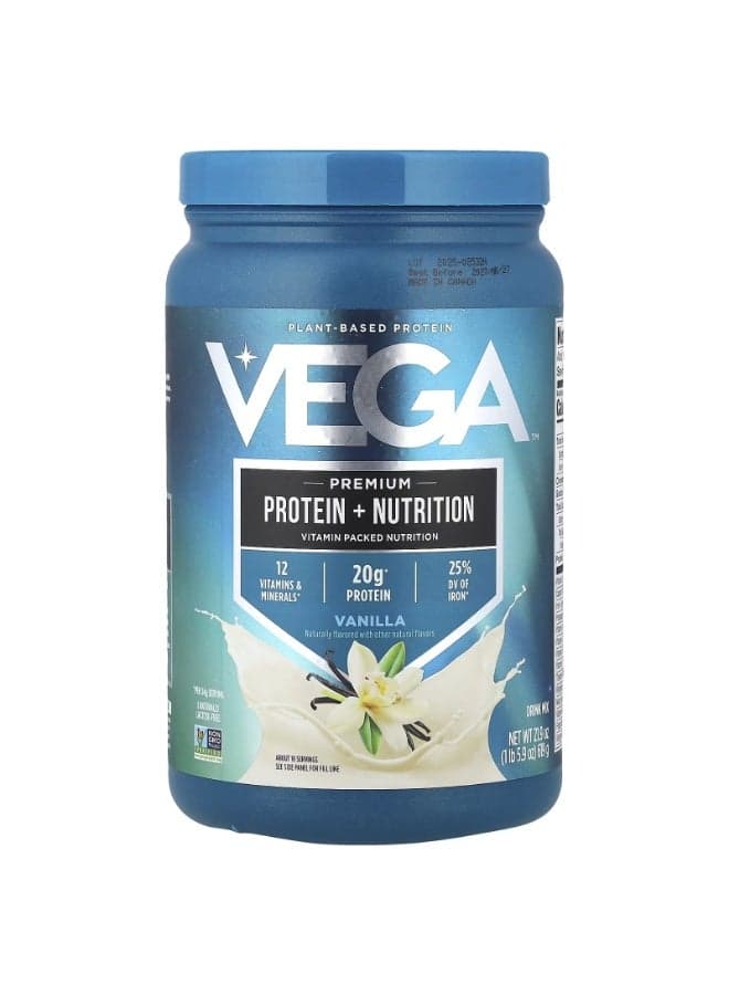 Vega, Plant-Based Protein, Premium Protein + Nutrition, Vanilla , 1 lb 5.9 oz (619 g)