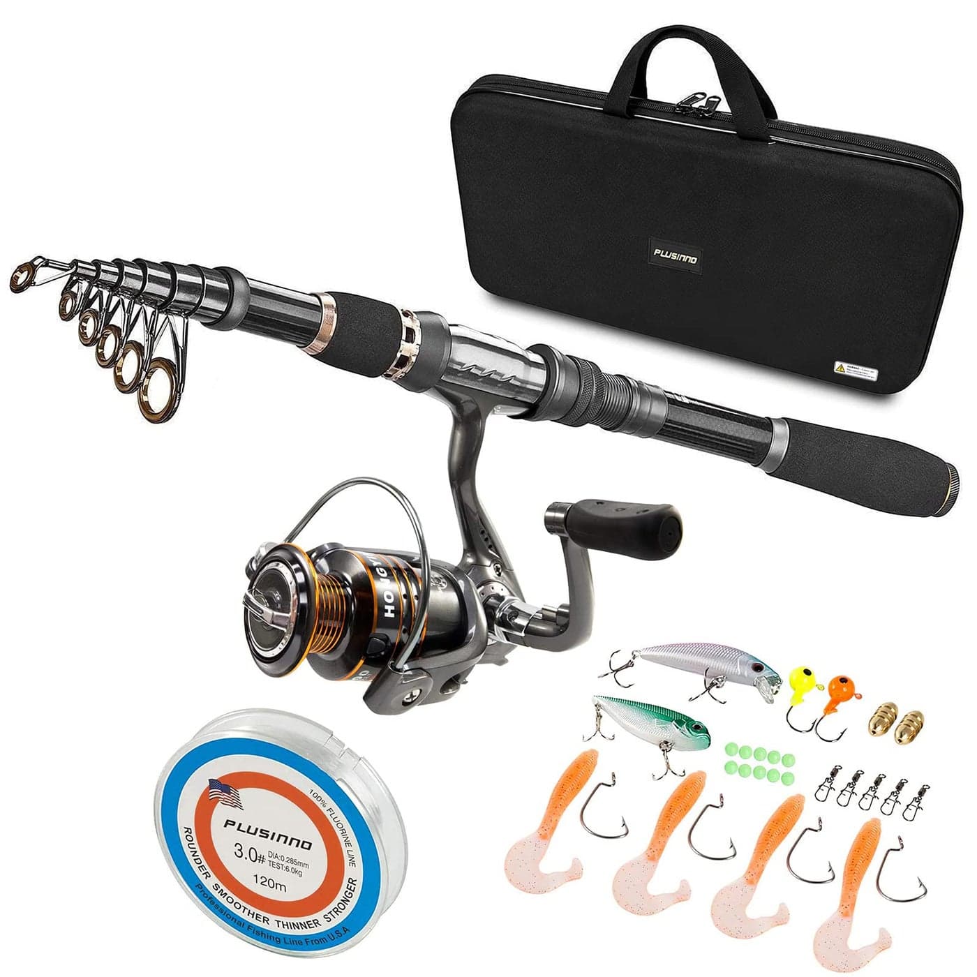 PLUSINNO Fishing Rod Telescopic Fishing Rod and Reel Combo Collapsible Travel Fishing Pole Rod Starter Kit Carbon Fiber Fishing Rods and 12 1 Bearings Stainless Steel Fishing Gifts for Men Adults