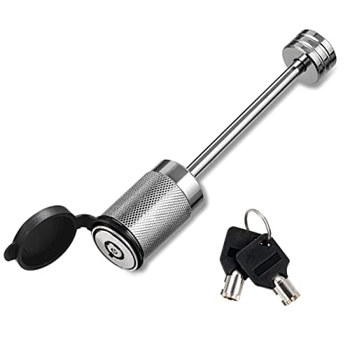CZC AUTO Trailer Coupler Lock 1/4'' Dia, 3-3/8'' Span Trailer Tongue Lock Fits Latch-Type Coupler, Chrome Coated with Keys for Towing Boat RV Car